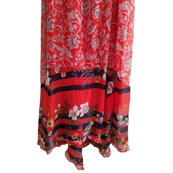 Anthropologie One September Zuri Midi Dress Small Red Floral Stripes Ruffles - Picture 8 of 9